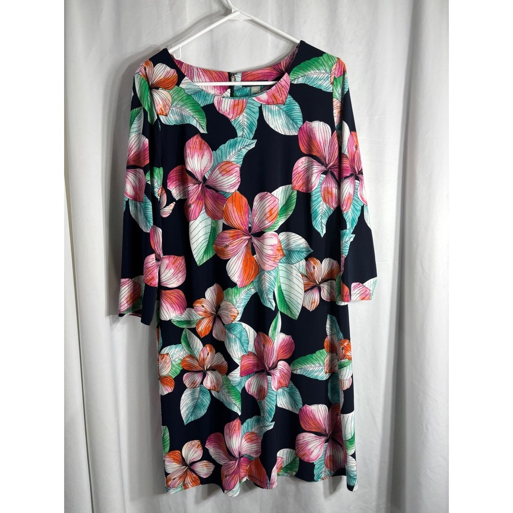 Tommy Hilfiger Floral Print Sheath Dress Women Size 14 Navy Pink Green Orange